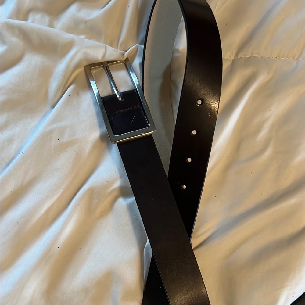 Black Leather Belt with Silver Buckle